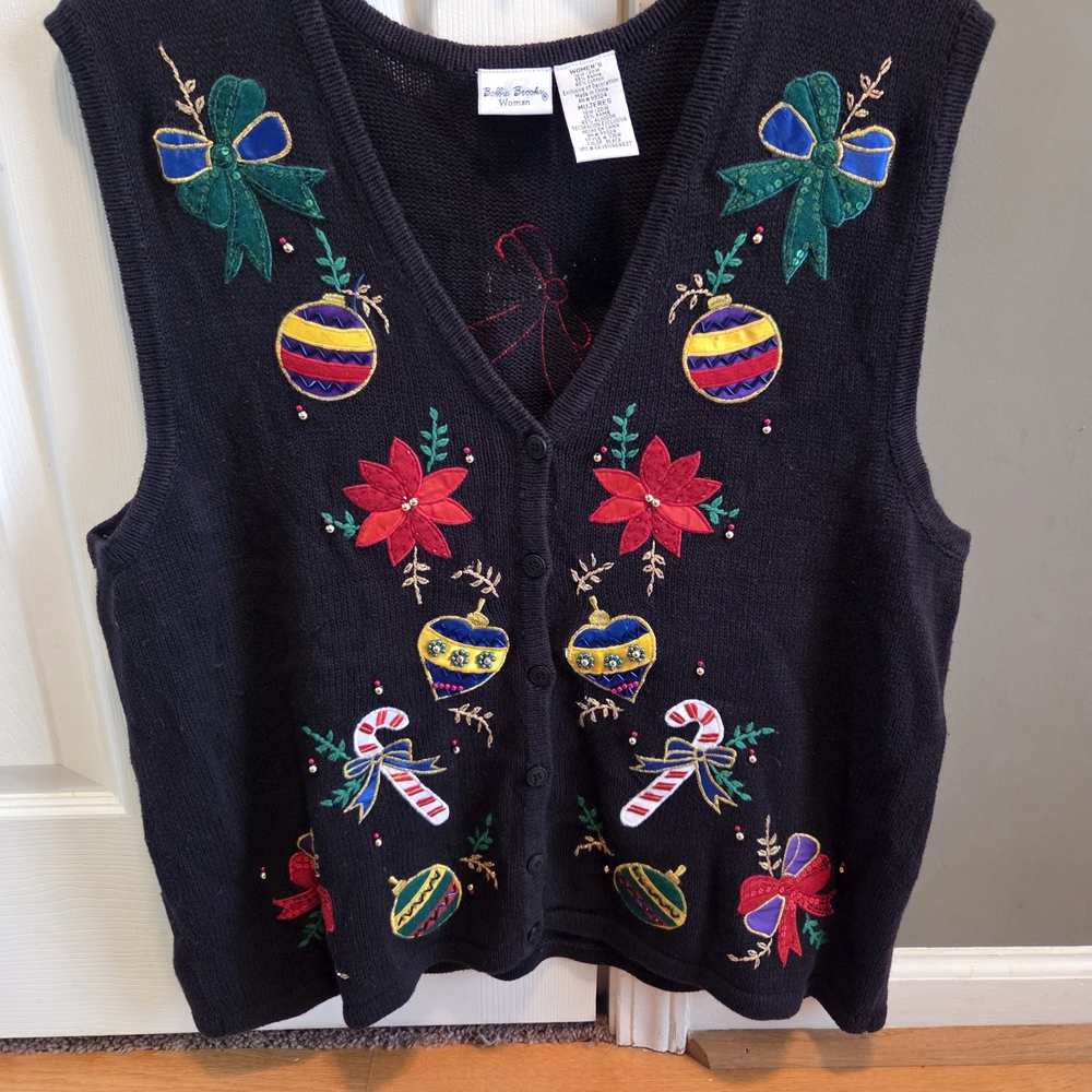 Vintage Bobbie Brooks Black Holiday Sweater Vest